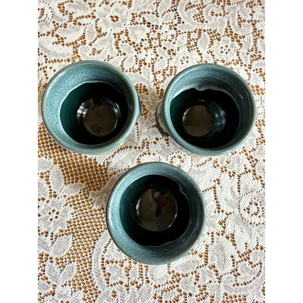 Deneen‎ Pottery Set of 3 Teal Glaze Handcrafted Stoneware Soup Bowls 2024 USA